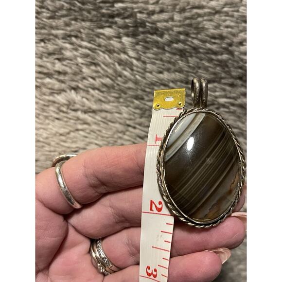 VTG Sterling Silver Banded Agate Pendant, Signed JS, Navajo Native Style, SW 2” - Picture 7 of 8